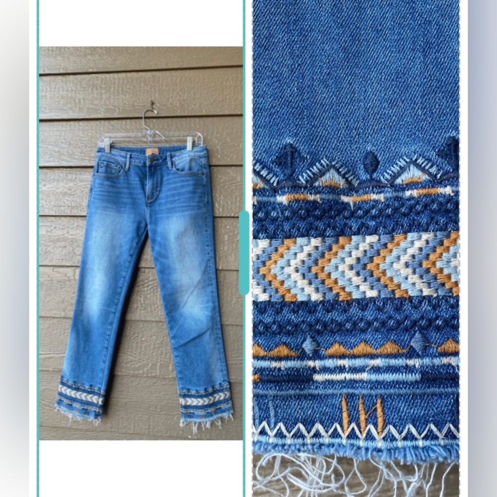 Driftwood Colette Cropped Denim Jeans Size Women’s 29 Embroidery hem